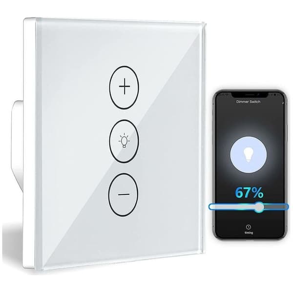 Dimmerbryter, WiFi lysdimmer med prosentfunksjon og timerfunksjon, WLAN stemmeappkontroll, innfelt belysningsdimmer