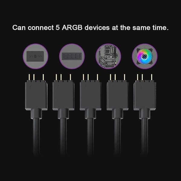 ARGB 1 til 5 3-pinners 5V fleksibel vifte RGB-adapterkabel Datamaskin chassis-kontakt splitter for MSI