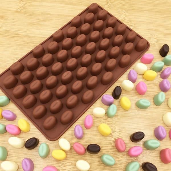 Silikoneform 55 hulrum Mini Kaffebønner Chokolade Sukker Slikform Kagedekor, 2 stk.