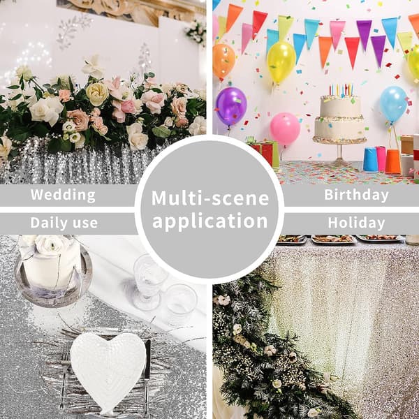 Duk Rund Sølv 72 tommer Glitrende Skimmer Duk til Bryllup Babyshower Bursdagsfest Middager Glitrende Duk