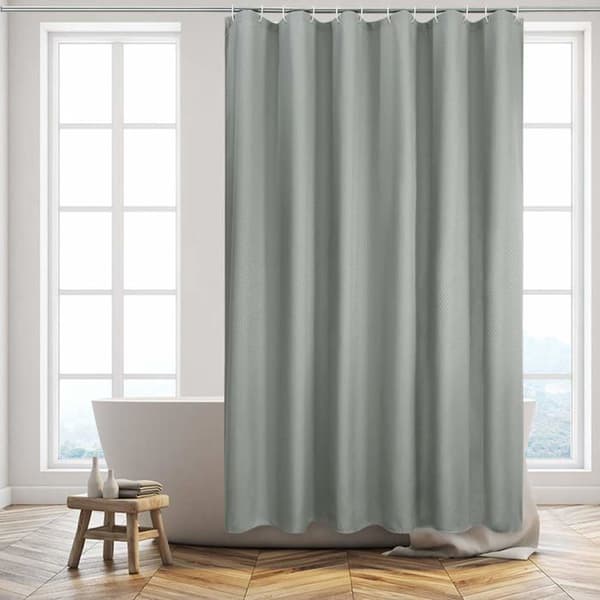 Bruseforhæng 180x200 cm grå vaffelmønster - vandtæt, meldugresistent polyester, vaskbart + 12 kroge