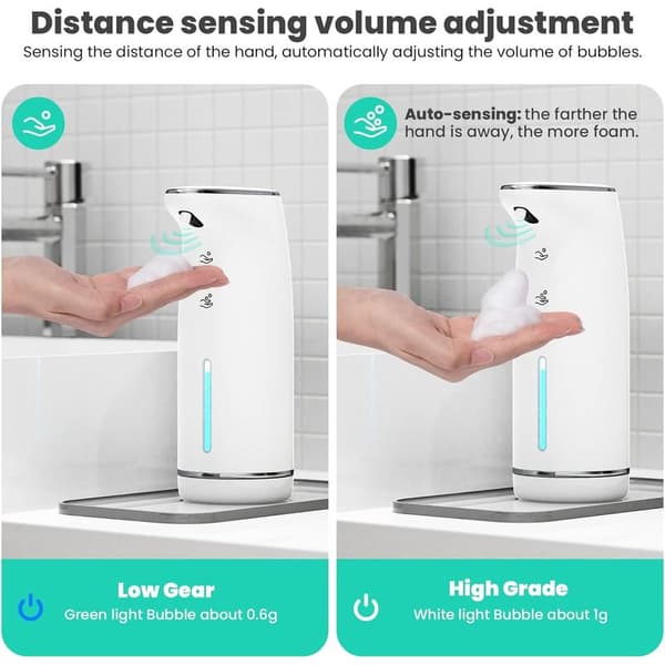 Automatisk sæbedispenser, 320 ml automatisk sæbedispenser, IPX5 vandtæt berøringsfri sæbedispenser, USB genopladelig, velegnet til køkken