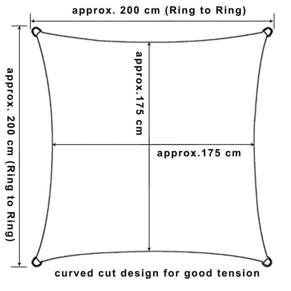 Firkantet solseil 2x2 m, vanntett 93 % UV-beskyttelse, beige polyester med ringer i rustfritt stål