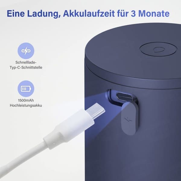 Automatisk skumsæbedispenser 320 ml - berøringsfri, USB-C genopladelig, IPX4, blå