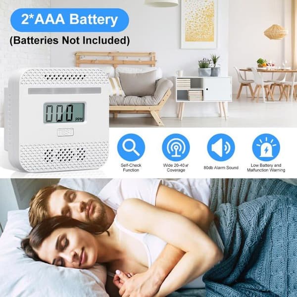 Mini rund LCD karbonmonoksiddetektor EN50291 - 85 dB bærbar alarm