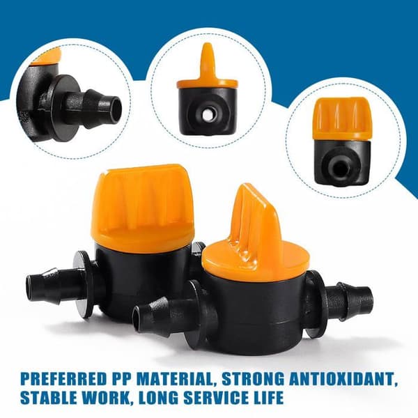 25 vanningsavstengningsventiler 4/7 mm for 4 mm slange – mini PP kontrollventiler