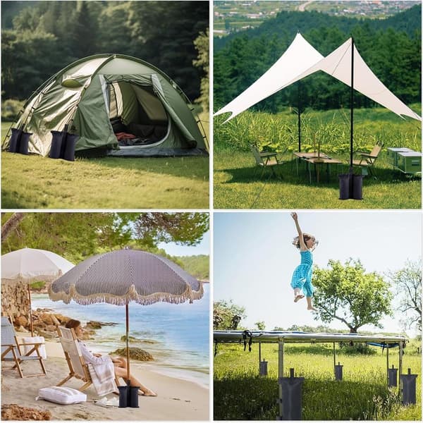 Sandsäckar för utomhusbruk: 4 vindtäta sandsäckar för tält 34×34cm - Fasta tältstänger, paviljongvikter, sandsäckar för camping, strand, trädgård