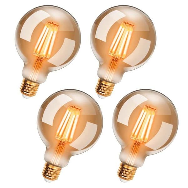Förpackning med 4 Edison G95 E27 6W 600 lm 2200K LED-lampor i bärnstensfärgat glas - Varmvit, Ej dimbar