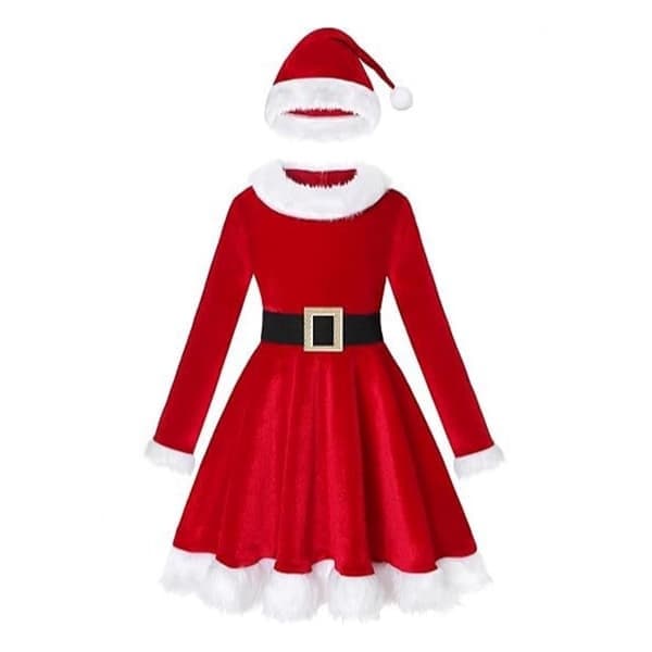 Flickor fru tomtekostym barn röd jultomtekostym för julfest -FF- 140cm 140cm