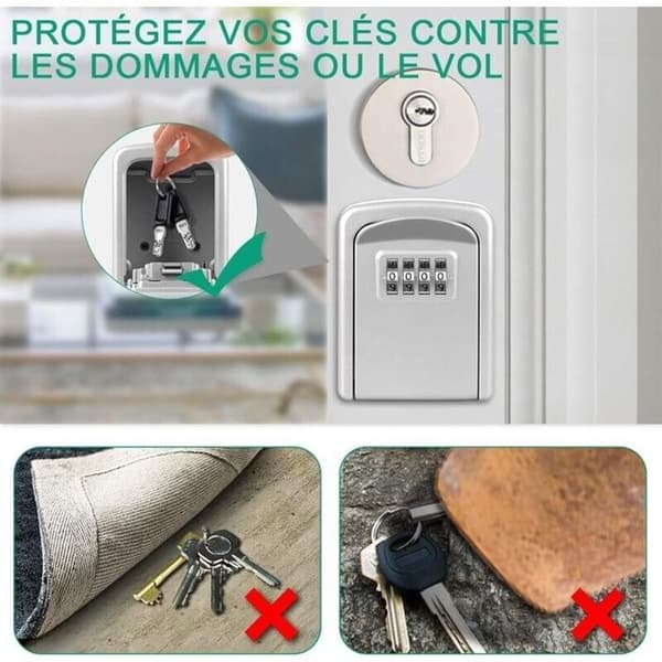Sikker Nøgleboks Ny Version - Zinklegering - 4-cifret Kode - Sølv