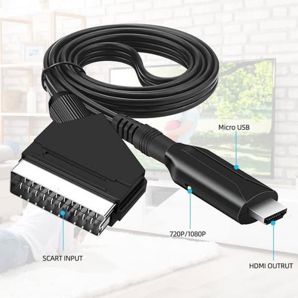 SCART til HDMI-omformer, SCART til HDMI-adapter Plug & Play RGB AV-kabel med videoutgangsadapter