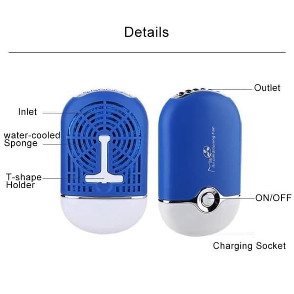 Blå Elektrisk Ventilator Bærbar Mini USB Opladning Aircondition Køling Lille Lomme