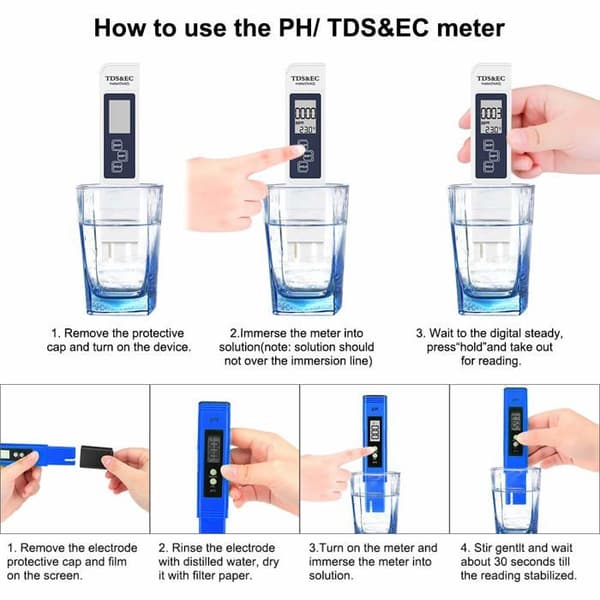 4-i-1 pH-testare i pennformat - pH 0.00–14.00 - TDS 0–19 990 ppm