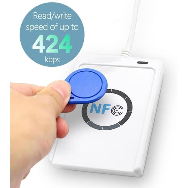 NFC RFID-leser, ACR122U smartkortleser, NFC RFID smartkortleser, ISO 14443A/B RFID-leser med gratis programvare, hvit
