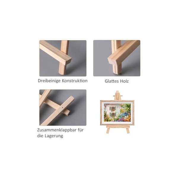12-delars Mini Träställ Set, 8x15 cm Mini Displayställ, Litet Vikbart Målarstaffli, Trästativ, Litet Träbordsstaffli, Trä