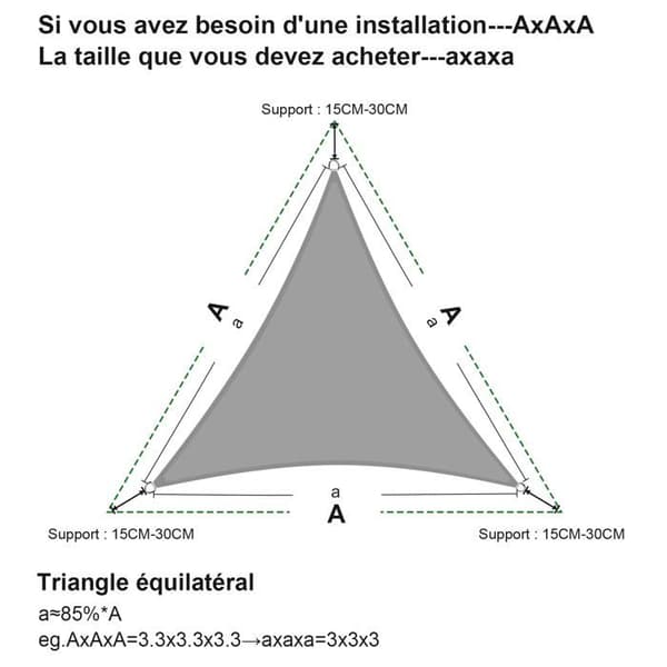 Trekantet solseil 3,6 m - vanntett, 95 % UV-beskyttelse, 160 g/m² polyester