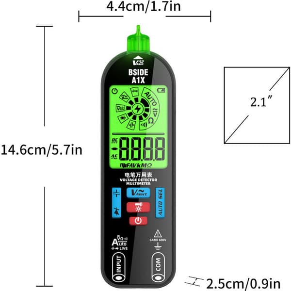 Automatisk Multimeter, Smart Digital Multimeter, Amperemeter, Voltmeter, USB Genopladelig med Stor Farveskærm