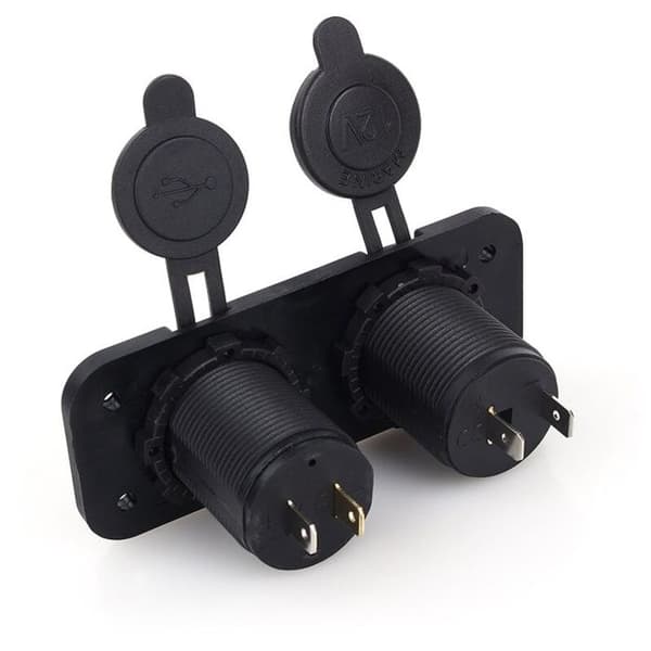 Dobbelt USB Biloplader - DC 12V Input - 5V 1A/2.1A Output - Kompakt Sort