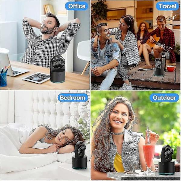 Mini forstøver-ventilator - Sort - 3 hastigheder - 300 ml - USB - Støjsvag 30dB