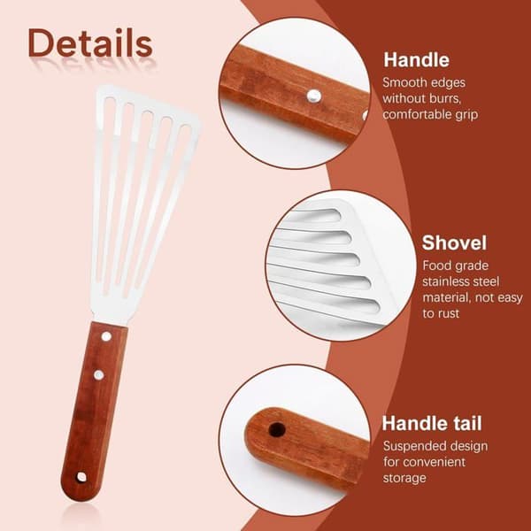 Stål-tre stekespade - Rustfritt stål - Varmebestandig håndtak i heltre - Fleksibelt perforert blad