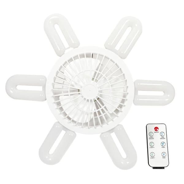 16-tommer E27 60W Sammenfoldelig LED Loftventilator - 4 Hastigheder, Fjernbetjening, Justerbart Lys
