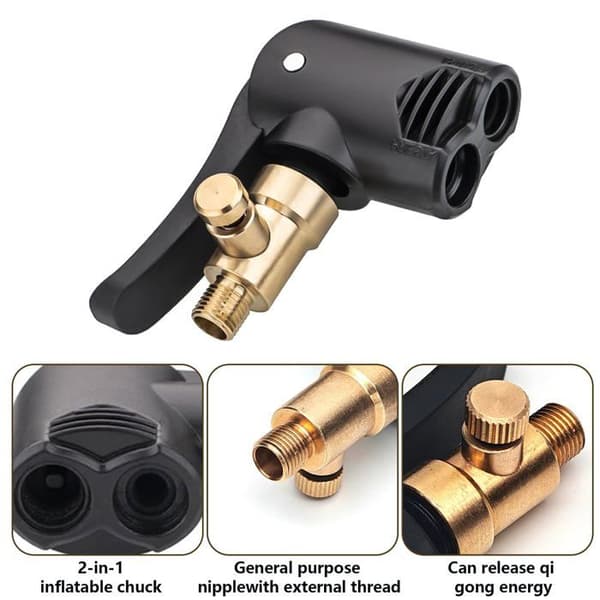 2-i-1 ventiladapter - 7,8 mm gänga - Plast & mässing - Låsögla