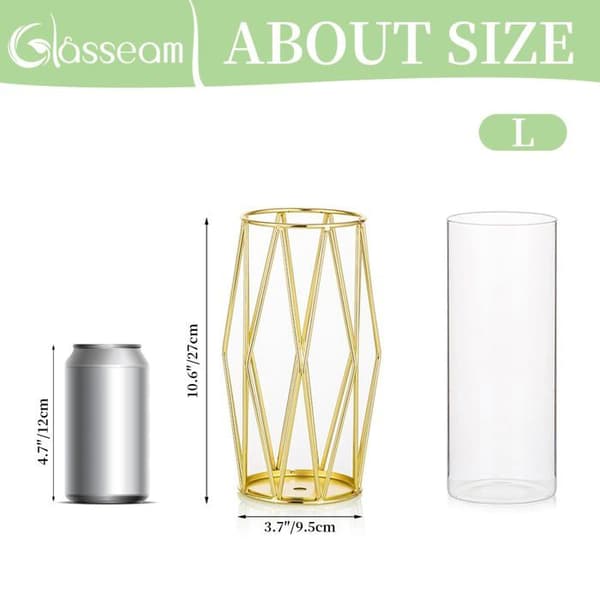 SOLIFLORE Vase - Fransk Guld - Geometrisk Metalbase - Cylindrisk Glasrør