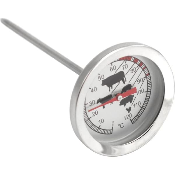 Stegetermometer i rustfrit stål - analogt kødtermometer op til 120°C - grilltermometer - kødsonde