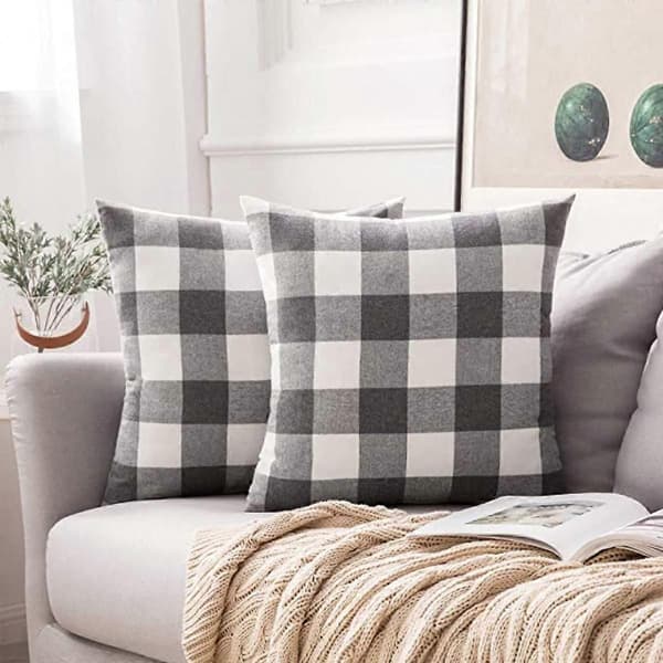 2-pakning klassisk rutete putetrekk i polyester for sofa og soverom (grå, 18x18 tommer)
