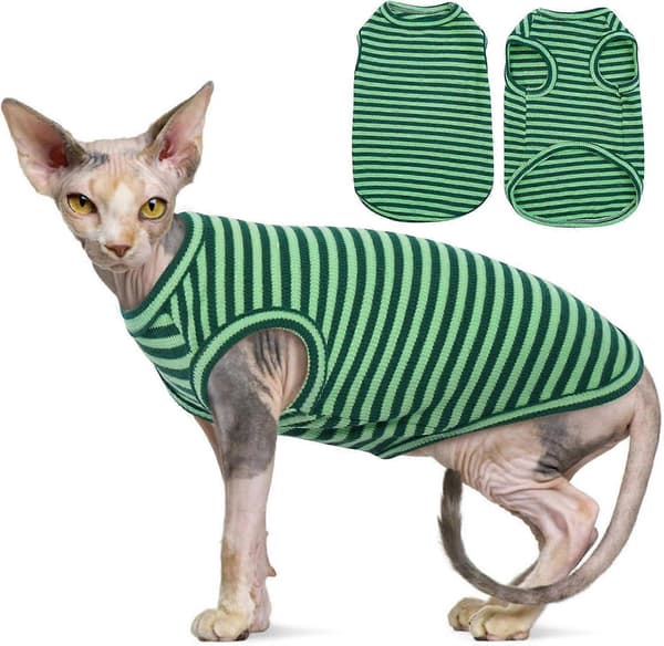 1 STK. Kattøj, stribede killinge-T-shirts uden ærmer, katte-sweatere med pull-over, sommerbeklædning til små hunde