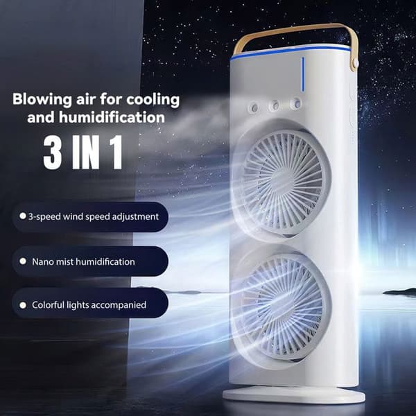 Stille Skrivebordsventilator, Tårnventilator med 3 Hastigheder og Luftfugter, USB Tårnventilator, Farverige Lys
