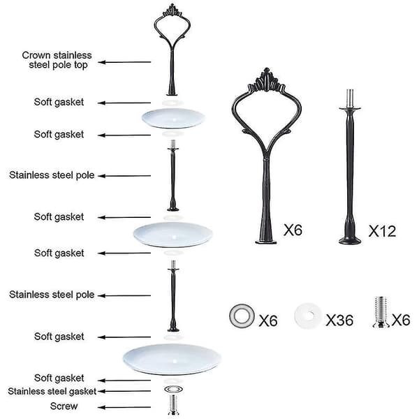 6-delt kakefatstativ, form, krone, 3-lags kakefat, beslag, holder