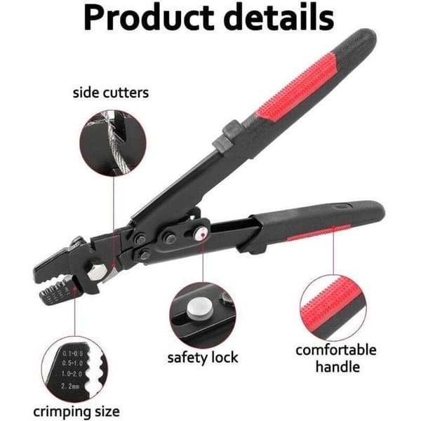 26 cm wirekabel krympeværktøj + 150 dobbeltringmuffer - sort