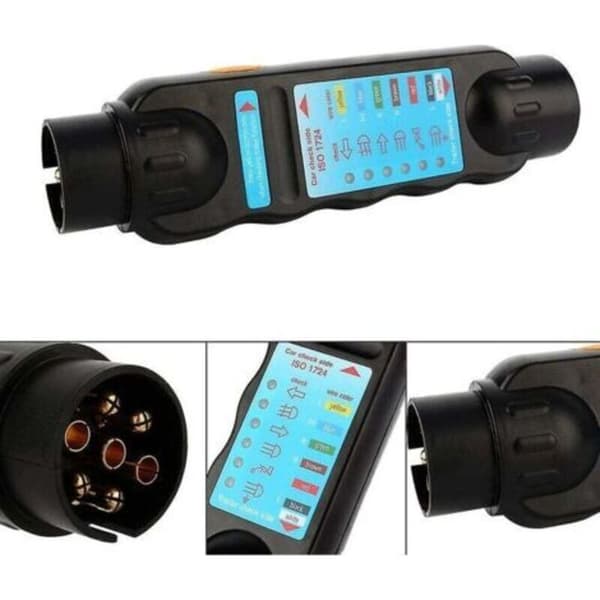 7-polet trailer-testerværktøj, 7-polet 12V trailerstik strømstik forbindelse tester diagnostisk tester sort