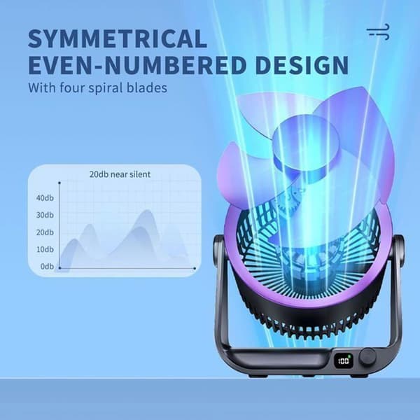 Kraftfuld og støjsvag USB bærbar ventilator, LED-display, køler når som helst, genopladelig