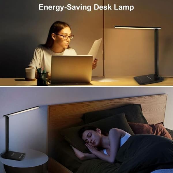 Dimbar LED-bordlampe, leselampe med USB-ladeport, 5 lysmoduser, berøringskontroll