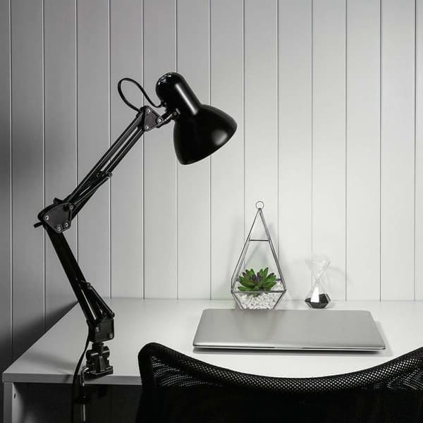Sort leddelt LED-bordlampe – Øjenbeskyttelse, metal, klemme & justerbar base