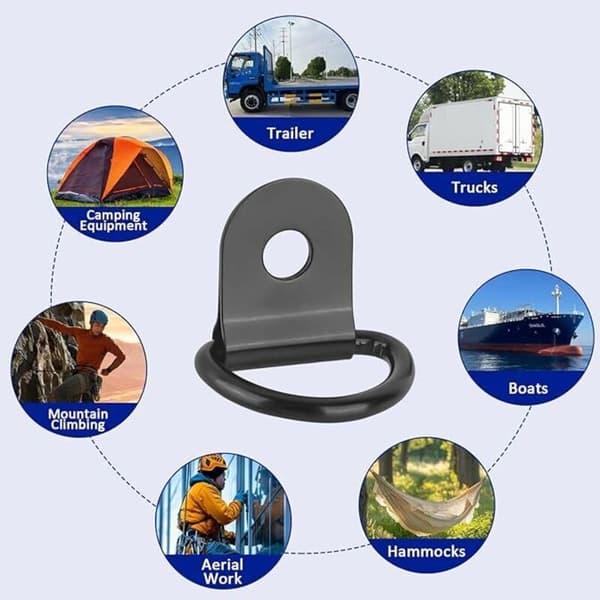 Set med 8 D-ringar - Järn - För släpvagnar - Maxlast: 30 kg per ring - För släpvagnar och lastbilar