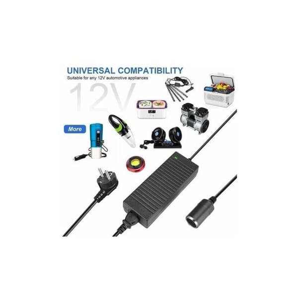 220V→12V 10A (120W) omformer AC-adapter til EU sigarettennerplugg, 1m kabel