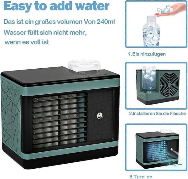 Mobil Aircondition Mini Luftkøler USB Luftkøler Ventilator med Luftfugter