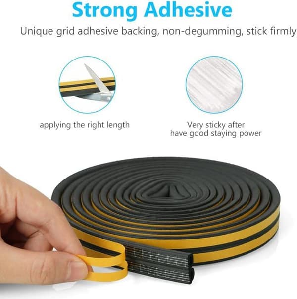 D-profil 9×6 mm EPDM skumtätningslist, starkt lim, ljudisolering – 2-pack