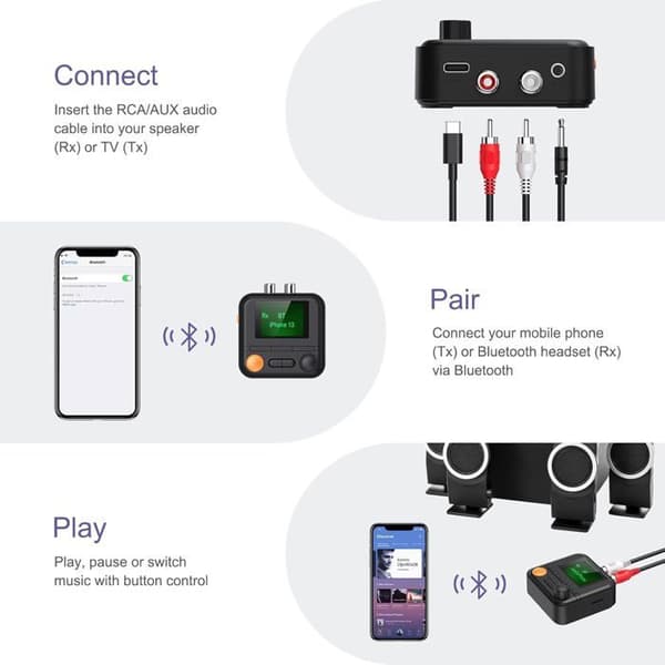 Bluetooth transceiver, HiFi Bluetooth lydadapter med display, trådløs lydadapter til streaming af lydsystem