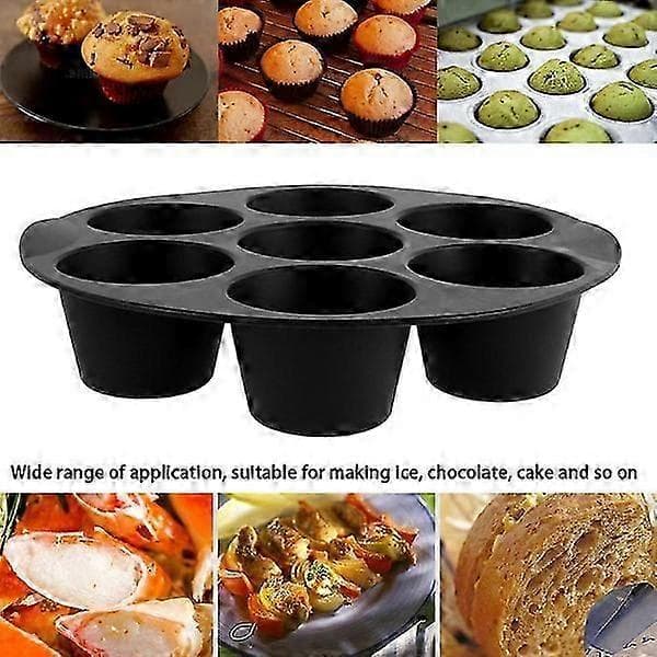 3-pakning silikonkakekopp, tilbehør til elektrisk airfryer, muffinskakekurv med 7 hull