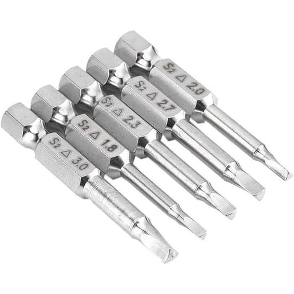 Magnetiska triangulära skruvmejselbits S2 - Förpackning med 5 (1,8/2,0/2,3/2,7/3,0 mm), 6,35 mm skaft, 50 mm