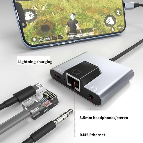 2-i-1 Lightning/Type-C til Ethernet-adapter til -Phone/-Pad 100 Gigabit Ethernet LAN-netværksadapter, (til IS 12.0 eller højere)