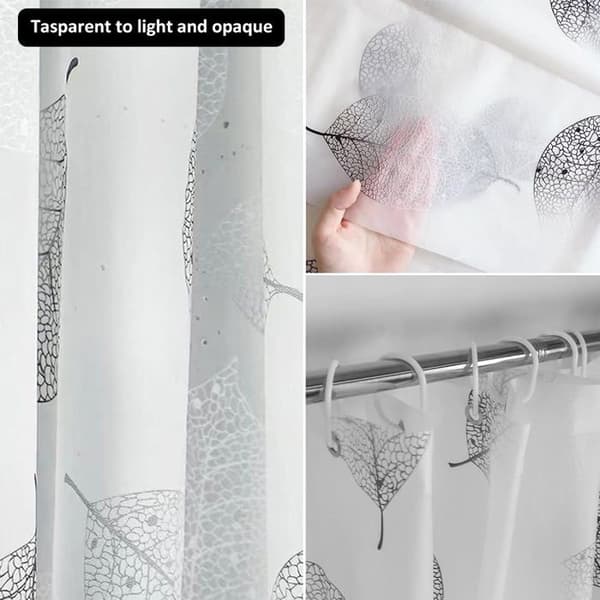 Tvättbart, vattentätt, mögelresistent duschdraperi 180 x 200 cm - vit geometrisk polyester, viktad fåll