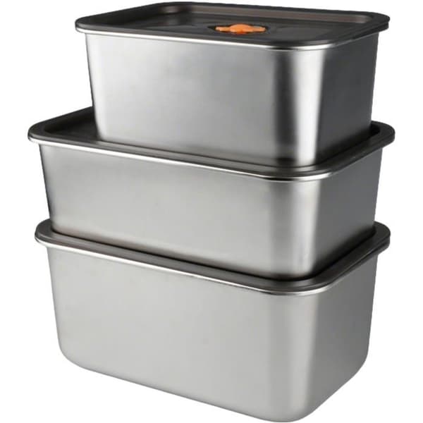 Matbeholder i rustfritt stål - 3 deler - 1000ml - 2000ml - 3000ml - Stablebar - Lufttett lokk