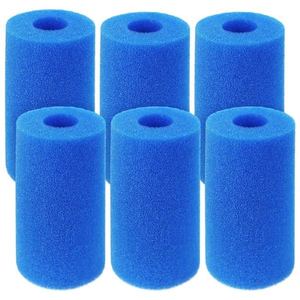Sæt med 6 Type A filtersvampe til swimmingpools – Ø20 x 10 x 4 cm, vaskbare og genanvendelige, polyesterfiber