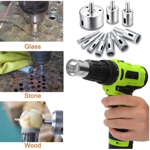 10 Stykker Diamantborebits til Keramik, Glas, Porcelæn, Fliser - 8 mm til 50 mm