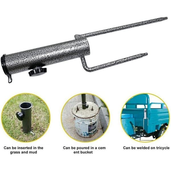2x Metal Parasolfødder - Skrueanker til 36 mm Stang, 32 cm Længde, Sølv/Sort